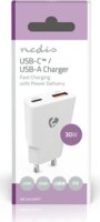 Nedis WCHA30WT USB-A / USB-C Hálózati Gyorstöltő Adapter 30W - Fehér
