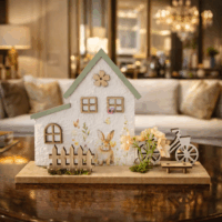 Dekorációs fa házikó nyúl figurával húsvéti dekoráció 24 x 17 cm