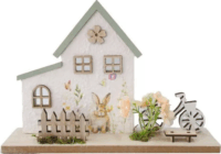 Dekorációs fa házikó nyúl figurával húsvéti dekoráció 24 x 17 cm