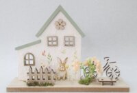 Dekorációs fa házikó nyúl figurával húsvéti dekoráció 24 x 17 cm