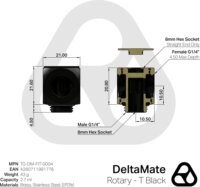 Thermal Grizzly TG-DM-FIT-0004 DeltaMate Rotary 90°-os Forgó Csatlakozó "T" Idom G1/4" apa - 2x G1/4" anya