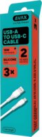 AVAX CB4305 USB-A Apa - USB-C Apa Szilikon Adat és Töltőkábel Csomag 18W 1.5m - Fehér (3db/csomag)