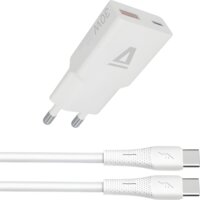 AVAX CH6413 USB-C GaN Hálozati Gyorstöltő Adapter 30W + USB-C Töltőkábel 60W - Fehér