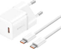 Baseus USB-C Hálózati Gyorstöltő Adapter 20W + USB-C kábel 1m - Fehér