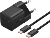 Baseus USB-C Hálózati Gyorstöltő Adapter 20W + USB-C kábel 1m - Fekete