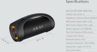 Akai ABTS-55 Vízálló Bluetooth hordozható hangszóró 50W - Fekete