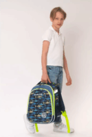 Budmil ergonómiai iskolatáska Cápa mintával - Kék/Zöld