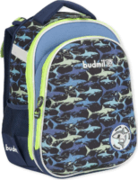 Budmil ergonómiai iskolatáska Cápa mintával - Kék/Zöld