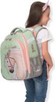 Budmil ergonómiai hátitáska Ló mintával - zöld/Rózsaszín