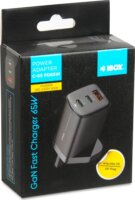 iBox ILUC65BUK GaN USB-A / 2x USB-C Hálózati Gyorstöltő Adapter 65W + USB-C Kábel - Fekete