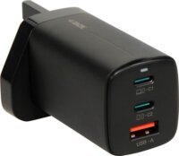 iBox ILUC65BUK GaN USB-A / 2x USB-C Hálózati Gyorstöltő Adapter 65W + USB-C Kábel - Fekete