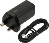 iBox ILUC65BUK GaN USB-A / 2x USB-C Hálózati Gyorstöltő Adapter 65W + USB-C Kábel - Fekete