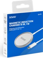 Savio LA-11 Magnetic Qi Wireless Töltő Adapter 15W integrált USB-C kábellel 1m - Fehér