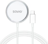 Savio LA-11 Magnetic Qi Wireless Töltő Adapter 15W integrált USB-C kábellel 1m - Fehér