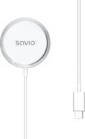 Savio LA-11 Magnetic Qi Wireless Töltő Adapter 15W integrált USB-C kábellel 1m - Fehér