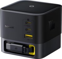 Baseus Super GaN USB-A / 3x USB-C Töltőállomás 100W integrált USB-C kábellel - Fekete