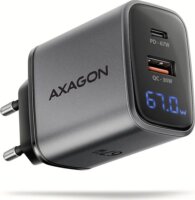 Axagon ACU-PQ67D PD3.0 & QC4+ USB-A / USB-C 67W LCD Hálozati Gyorstöltő Adapter - Fekete