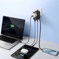 Baseus EnerCore CG11 1xAC / 2x USB-A / USB-C Utazó Töltőállomás integrált USB-C Kábellel 70W - Fekete
