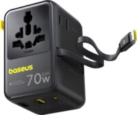 Baseus EnerCore CG11 1xAC / 2x USB-A / USB-C Utazó Töltőállomás integrált USB-C Kábellel 70W - Fekete