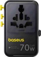 Baseus EnerCore CG11 1xAC / 2x USB-A / USB-C Utazó Töltőállomás integrált USB-C Kábellel 70W - Fekete