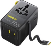 Baseus EnerCore CG11 1xAC / 2x USB-A / USB-C Utazó Töltőállomás integrált USB-C Kábellel 70W - Fekete