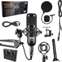 DNA YOU2B Podcast készlet (Mikrofon + Audio Interfész + Mikrofon állvány) - Fekete