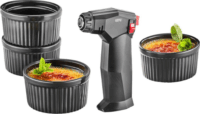 Gefu ZUCA Créme Brülée készítő szett 4 db kreámia sütőforma + 1db Flambírozó - Fekete