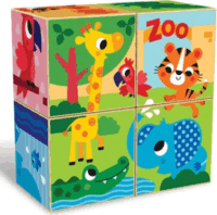 Kids Hits Fa puzzle kocka - Színes állatkert Bébi kirakós