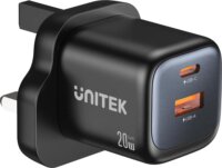 Unitek P1128ABK01-EU USB-A / USB-C GaN Hálózati Utazó Töltő Adapter 20W - Fekete