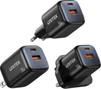 Unitek P1128ABK01-EU USB-A / USB-C GaN Hálózati Utazó Töltő Adapter 20W - Fekete