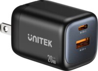 Unitek P1128ABK01-EU USB-A / USB-C GaN Hálózati Utazó Töltő Adapter 20W - Fekete