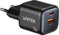 Unitek P1128ABK01-EU USB-A / USB-C GaN Hálózati Utazó Töltő Adapter 20W - Fekete