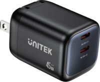 Unitek P1129ABK01-EU 2x USB-C GaN Hálozati Utazó Gyorstöltő Adapter 45W - Fekete