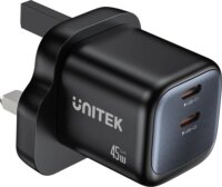 Unitek P1129ABK01-EU 2x USB-C GaN Hálozati Utazó Gyorstöltő Adapter 45W - Fekete