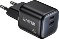 Unitek P1129ABK01-EU 2x USB-C GaN Hálozati Utazó Gyorstöltő Adapter 45W - Fekete