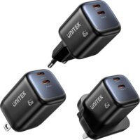 Unitek P1129ABK01-EU 2x USB-C GaN Hálozati Utazó Gyorstöltő Adapter 45W - Fekete