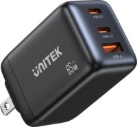 Unitek P1130ABK01-EU USB-A / 2x USB-C GaN Hálózati Utazó Gyorstöltő Adapter 65W - Fekete