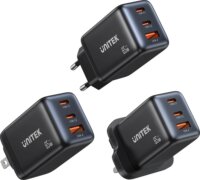 Unitek P1130ABK01-EU USB-A / 2x USB-C GaN Hálózati Utazó Gyorstöltő Adapter 65W - Fekete
