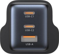 Unitek P1130ABK01-EU USB-A / 2x USB-C GaN Hálózati Utazó Gyorstöltő Adapter 65W - Fekete