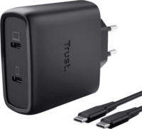 Trust Maxo 2x USB-C GaN Hálozati Gyorstöltő Adapter 65W + USB-C Kábel 2m - Fekete