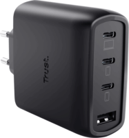 Trust 26067 Maxo USB-A / 3x USB-C GaN Hálozati Gyorstöltő Adapter 65W + USB-C Kábel 2m - Fekete