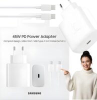 Samsung EP-T4511XWEGEU USB-C Hálózati Gyorstöltő Adapter 45W + USB-C Kábel 1.8m - Fehér