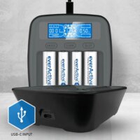 EverActive NC1000M v2 Profi AA / AAA NiMH USB-C Akkumulátor töltő + 4db elem