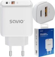 Savio LA-12 USB-A / USB-C Hálózati Töltő Adapter 20W - Fehér