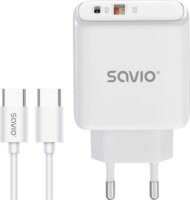 Savio LA-13 USB-A / USB-C Hálózati töltő 20W + USB-C kábel 1m - Fehér