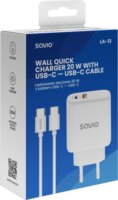 Savio LA-13 USB-A / USB-C Hálózati töltő 20W + USB-C kábel 1m - Fehér