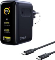 Baseus PicoGo AE21 USB-A / 2x USB-C Hálózati Gyorstöltő Adapter 100W + USB-C Kábel 1.5m - Fekete