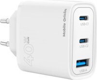 Mobile Origin USB-A / 2x USB-C Hálózati Gyorstöltő Adapter 40W - Fekete