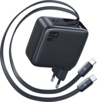 Baseus EnerCore CJ21 USB-C Hálozati Gyorstöltő Adapter 67W + 2x Visszahúzható USB-C Kábel - Fekete