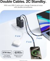 Baseus EnerCore CJ21 USB-C Hálozati Gyorstöltő Adapter 67W + 2x Visszahúzható USB-C Kábel - Fekete